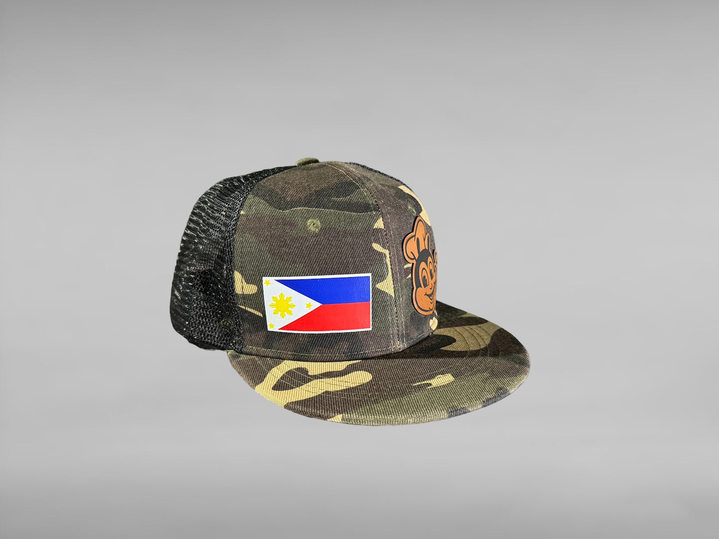 Jollibee leather patch camo mesh cap Philippine Flag Caps Snapback mesh Cap engraved leather Filipino Flag Baseball mesh Cap