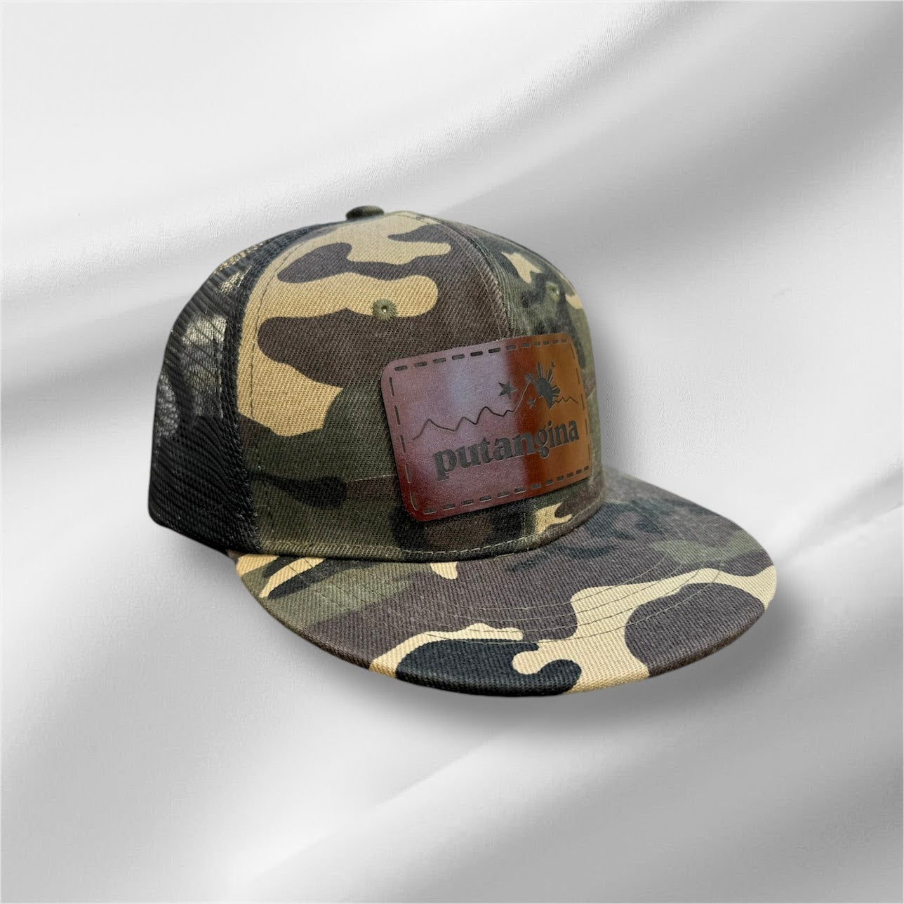 Filipino Gifts Putangina engraved leather patch camo mesh cap snapback mesh cap