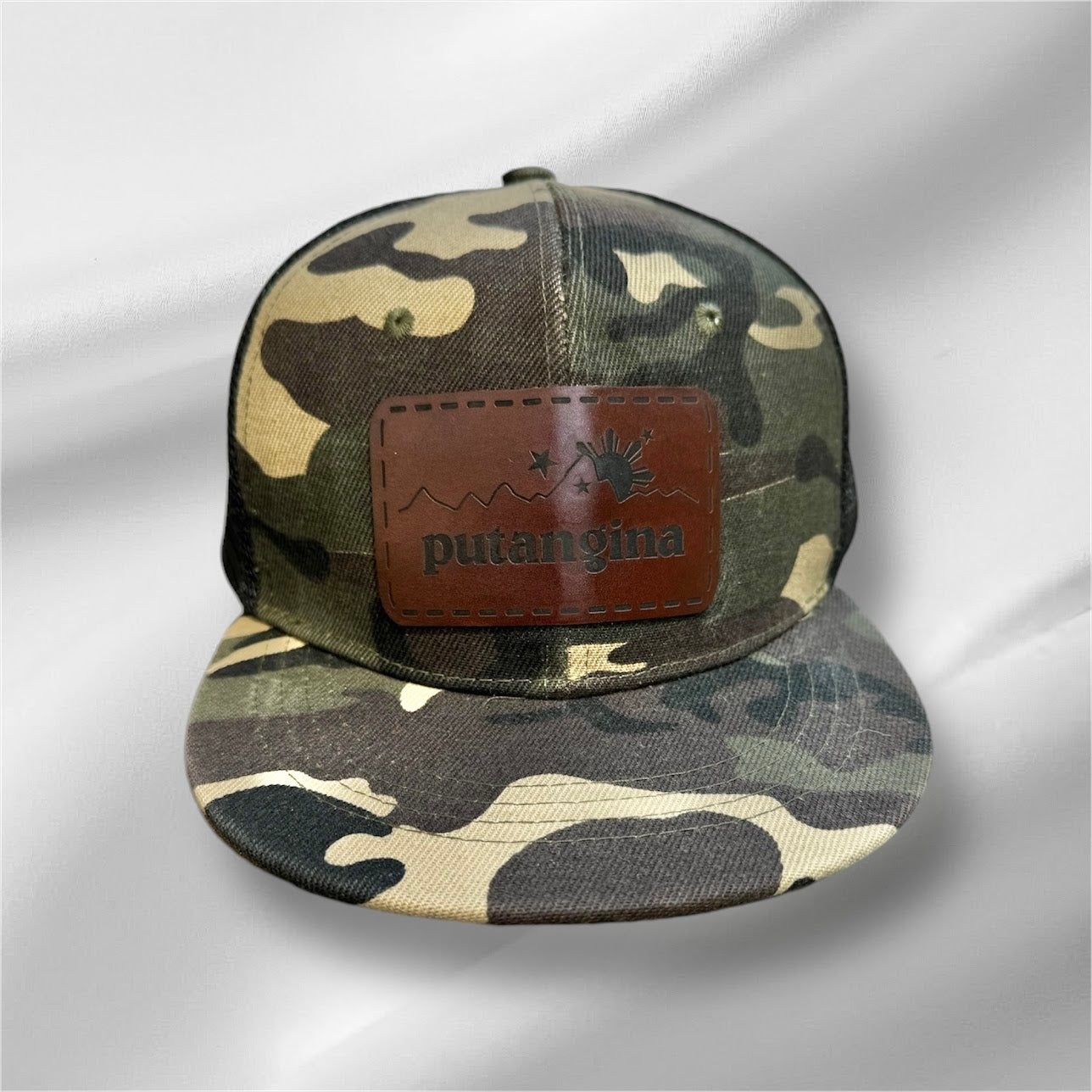 Filipino Gifts Putangina engraved leather patch camo mesh cap snapback mesh cap