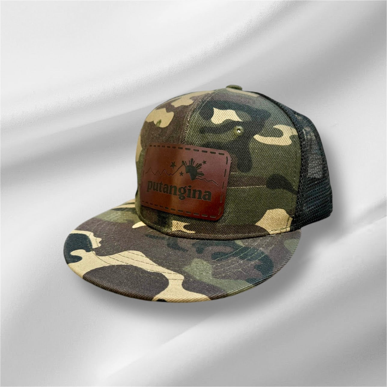 Filipino Gifts Putangina engraved leather patch camo mesh cap snapback mesh cap