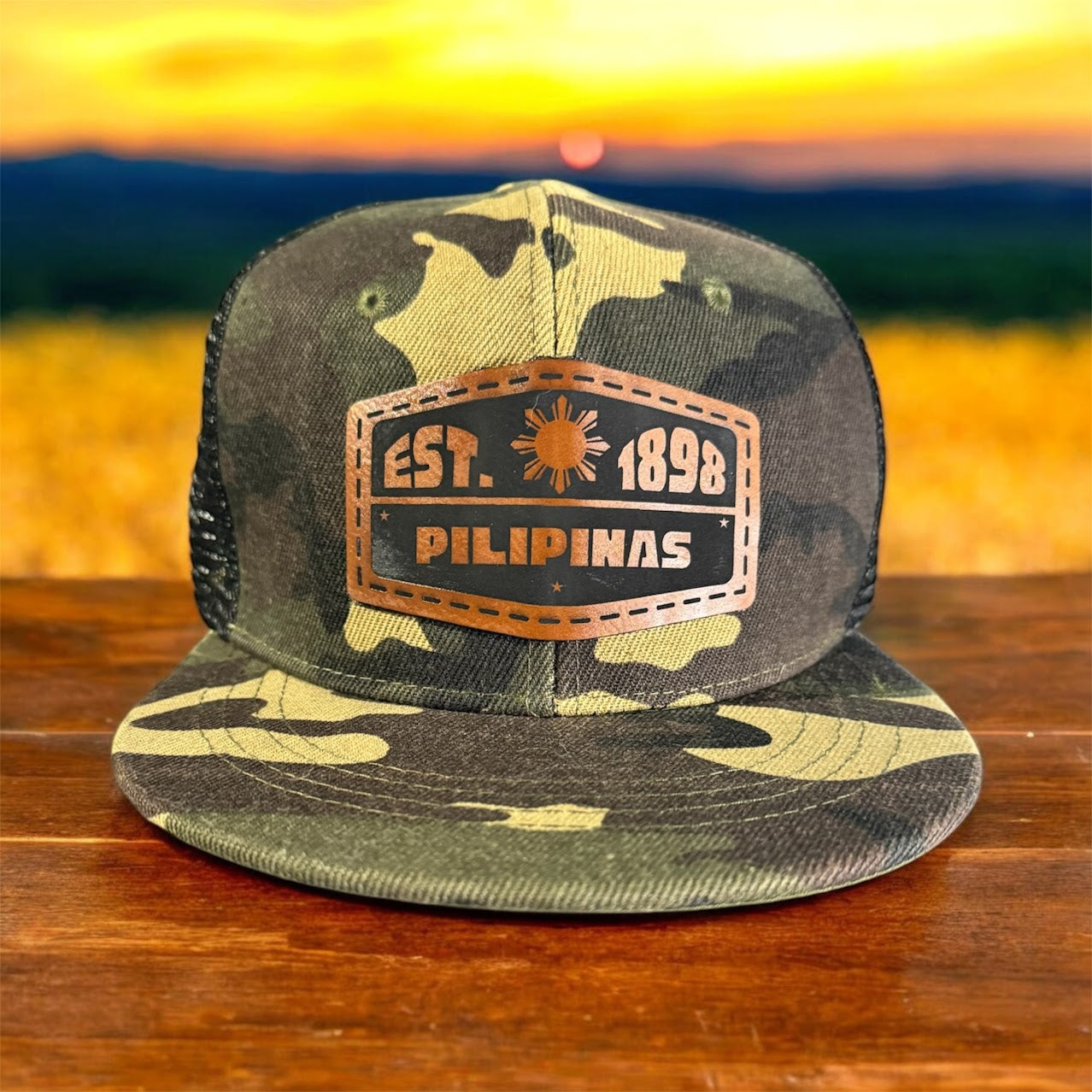 Filipino Gifts Pilipinas Est 1898 leather patch mesh cap Hat Snapback mesh Cap engraved leather Baseball mesh Cap