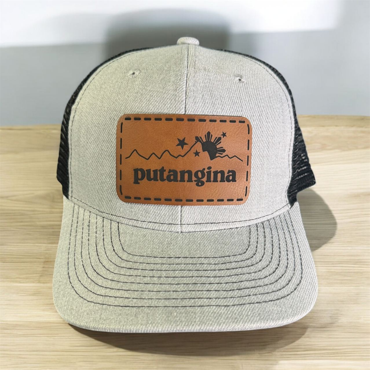 Filipino Gifts Putangina engraved leather patch camo mesh cap snapback mesh cap