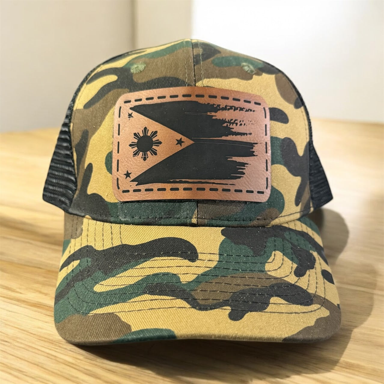 Filipino Gifts Philippine Distressed Flag leather patch mesh cap Hat Snapback mesh Cap engraved leather Baseball mesh Cap