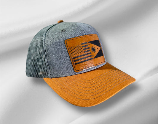 Filipino American Gift Filipino American Flag leather patch caramel gray mesh cap Pinoy Filipino Flag Caps American Flag Filipino Flag Pinas