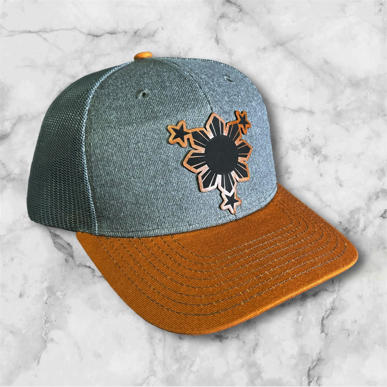 Filipino Gift 3 Stars and Sun engraved leather patch camo mesh cap snapback mesh cap