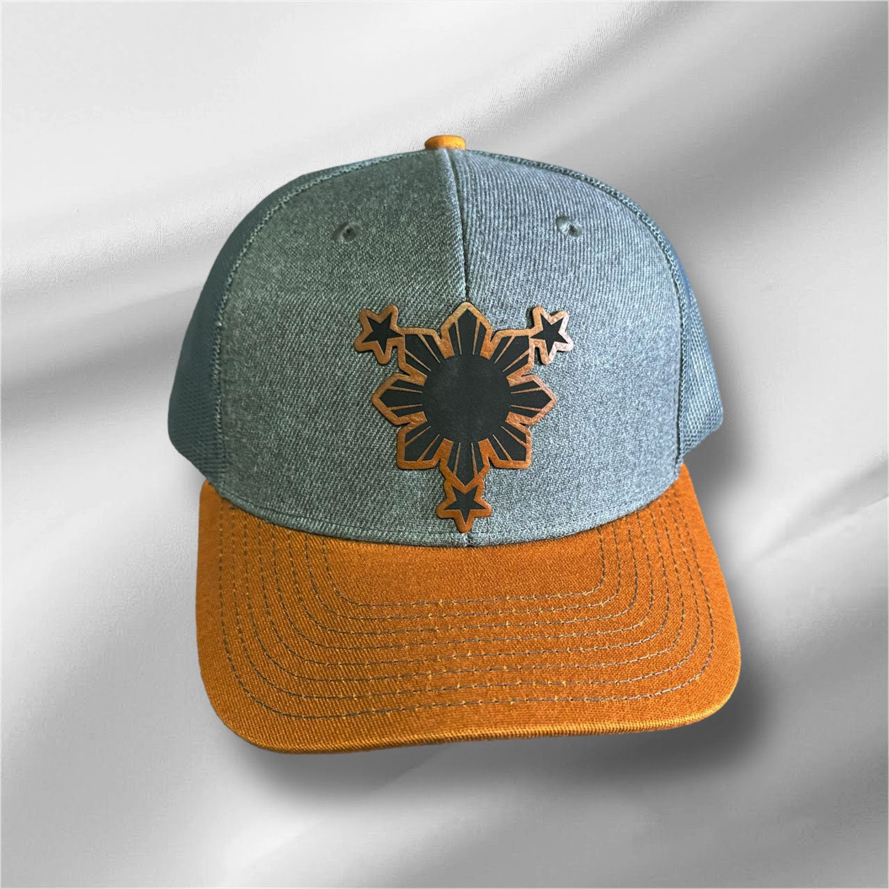 Filipino Gift 3 Stars and Sun engraved leather patch camo mesh cap snapback mesh cap