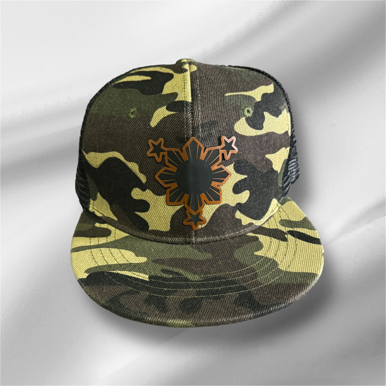 Filipino Gift 3 Stars and Sun engraved leather patch camo mesh cap snapback mesh cap